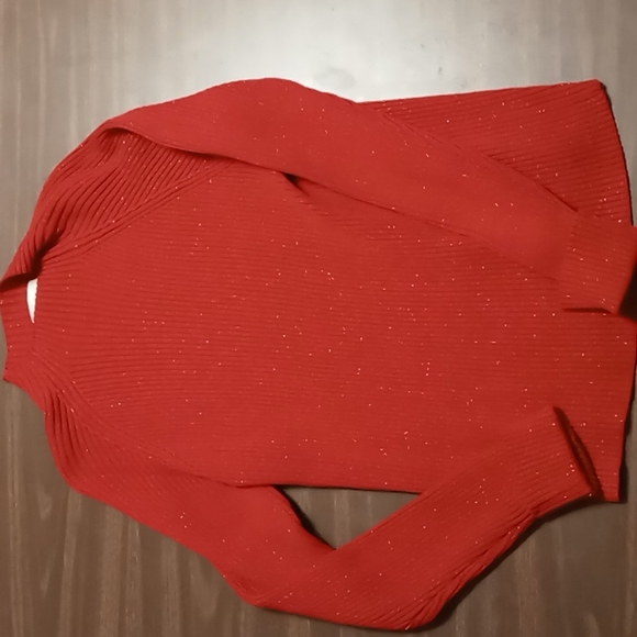 Studio Works Sweaters - Studio Works Red Glitter Sweater w Cuffed Sleeves XL